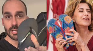 Desempregado, Eduardo Bolsonaro joga Havaianas no lixo e se revolta com comercial de Fernanda Torres: 'Eu me enganei'