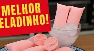 Geladinho cremoso de morango: bateu, gelou e está pronto, fica tão cremoso que parece sorvete.