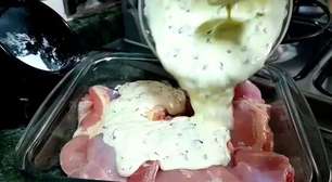 Frango com creme de cebola caseiro prático e para servir no ano-novo