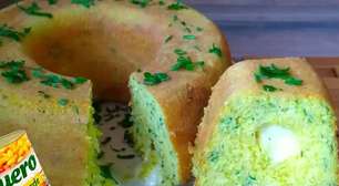 Bolo de milho salgado e recheado de liquidificador para um lanche delicioso com a família