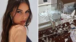 Teto de casa desaba e Amanda Kimberlly, mãe da filha de Neymar, mostra danos