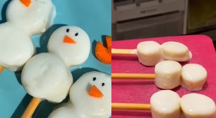 Bonequinhos de neve no palito: docinho saudável vai divertir as crianças no Natal