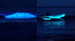 Fenômeno raro faz mar brilhar em tons azulados à noite no Uruguai; saiba o que é