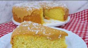 Como fazer bolo de fubá com doce de leite e coco que fica fofinho e derrete na boca