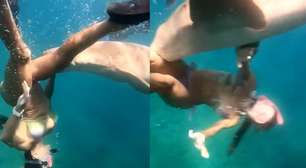 Vídeo mostra o momento em que advogada é mordida por tubarão em Fernando de Noronha
