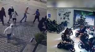 Vídeo mostra ladrões fugindo em comboio após invadir loja de motos em SC