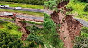 Imagens de drone mostram deslizamento de terra que fechou trecho da Rodovia Washington Luís; veja
