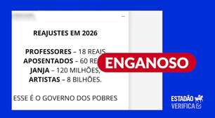 Postagem engana ao comparar reajustes de professores e aposentados com verba para Janja e artistas