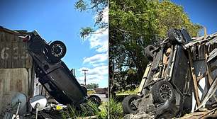 Mal súbito provoca grave acidente na Estrada do Mar; Caminhonete desgovernada "voa" e acaba em cima de comércio