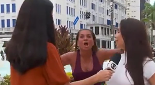 Mulher grita 'Globo lixo' durante transmissão ao vivo e faz gesto obsceno; vídeo
