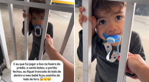 Mãe fica presa por acidente em lixeira de condomínio com filho de 1 ano do lado de fora; veja