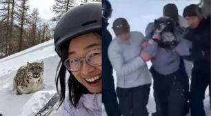 Veja selfie de mulher atacada por leopardo-das-neves após se aproximar do animal