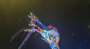 Galo Gigante é levantado e reúne foliões em ponte do Recife