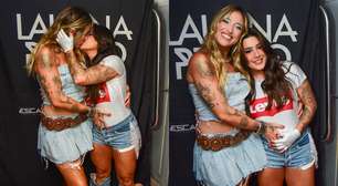 Grávida, Lauana Prado recebe beijo na barriga de Tati Dias antes de comandar bloco em SP