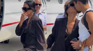 Após desfilar em SP, Sabrina Sato embarca em jatinho com Nicolas Prattes e filha para o Rio
