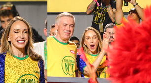 Fundadora de marca de moda de luxo, esposa de Carlo Ancelotti faz rara aparição na Sapucaí com o técnico da seleção; empresária usa abadá customizado e vibra com Sabrina Sato; fotos!