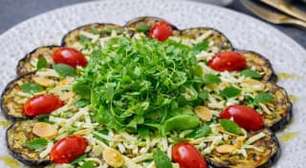 Carpaccio de berinjela com queijo minas fácil e vegetariano