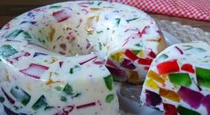 Gelatina colorida com creme especial, uma sobremesa linda que as crianças adoram