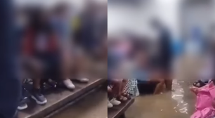 Temporal alaga escola infantil de Rio das Ostras e crianças tentam se proteger em mesas; veja vídeo
