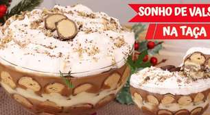 Taça de sonho de valsa com camadas de creme e bombom picadinho, simplesmente divina