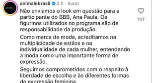 Marca de figurino rejeitado por Ana Paula se manifesta: "Responsabilidade"