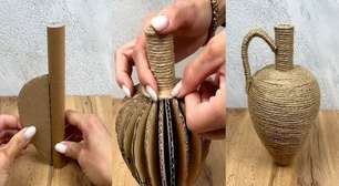 Eu não sabia disso, mas se reutilizarmos o tubo de papelão do papel-toalha, podemos fazer este lindo vaso decorativo para a casa