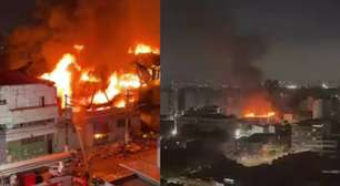 Vídeos mostram incêndio em fábrica de mesas de sinuca no Brás, em São Paulo