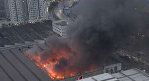 Incêndio de grandes proporções atinge distribuidora de tintas em Diadema