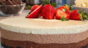 Torta mousse 3 chocolates fácil e sem forno que impressiona