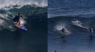 Ítalo Ferreira surfa com golfinhos durante aquecimento para a etapa de Margaret River da WSL