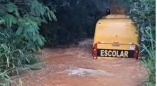 Ônibus escolar é arrastado por correnteza e fica 'ilhado' em enchente no interior do Paraná; veja vídeo