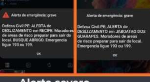 Defesa Civil de PE emite alerta "grave" de deslizamentos e inundação no Recife e Jaboatão
