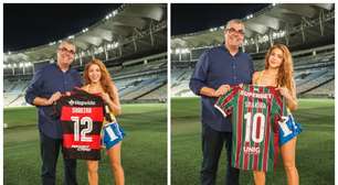 Shakira visita o Maracanã e ganha camisas do Flamengo e Fluminense