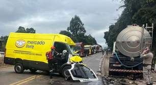 Acidente com van e caminhões deixa um morto na RS-324, em Casca