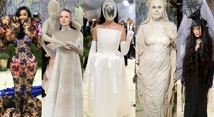 Os famosos podem tudo? De estátua viva a rosto tampado e 'obsessor' nas costas: os 16 looks mais SURREAIS do Met Gala 2026