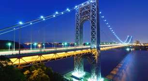 Com 1.450 metros de vão central e 14 faixas, a ponte de Nova York é a travessia suspensa mais movimentada do mundo em tráfego