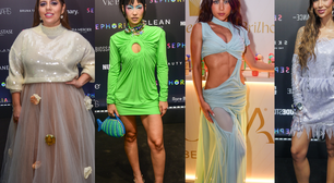 Bolsa de peixe, sapato de pelúcia e abdômen à mostra: Jade Picon, Tati Machado e mais famosas ousam com looks criativos em evento de beleza em SP