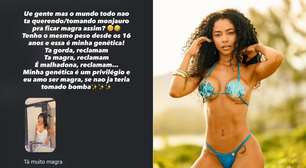 Lorena Maria rebate crítica de seguidor sobre corpo: 'Minha genética é um privilégio'