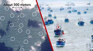 Imagens do espaço não deixam dúvidas: a China acumulou milhares de embarcações pesqueiras na costa do Japão; e elas não estavam lá para pescar
