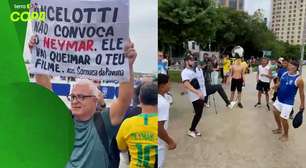 Pré-convocação tem 'roda de altinha' e cartazes pedindo para Ancelotti não levar Neymar para Copa