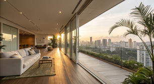 Este apartamento de 40 metros quadrados parece o dobro, tem varanda integrada e piso contínuo para viver com um luxo de fazer inveja