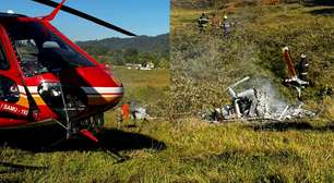 Helicóptero pega fogo após queda e piloto morre carbonizado em SC
