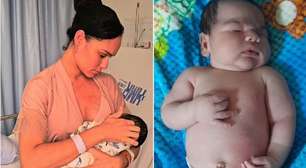 Mãe se surpreende com tamanho de bebê gigante em parto normal: "Se eu soubesse..."