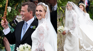 Renda floral, véu de tule e cauda de 3 metros: o vestido de noiva clássico escolhido por Harriet Sperling para casar com Peter Phillips