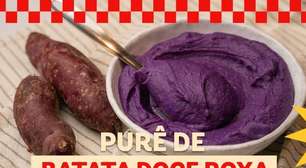 Purê de batata doce com uma cor linda e textura aveludada, para servir como acompanhamento
