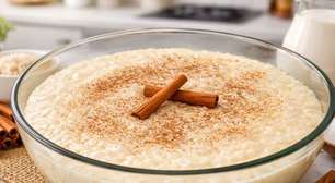 Arroz doce tradicional bem cremoso e com aquele toque acolhedor de receita de vó