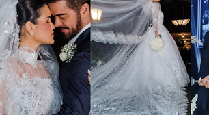 Mangas longas, véu catedral e renda delicada: Luana Sales usa dois vestidos de noiva em casamento de R$ 500 mil com Sidney Sampaio