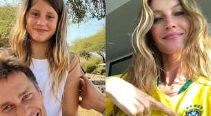 Vivian está enorme! Aos 13 anos, filha de Gisele Bündchen surge ao lado de Tom Brady no jogo do Brasil pela Copa do Mundo e impressiona com beleza: 'Parece a Gisele'