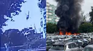Vídeo mostra um dos helicópteros envolvidos em colisão despencando sobre concessionária no Rio