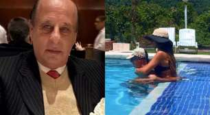 53 anos mais nova, noiva de ex-presidente da CBF faz registro romântico: 'Te amo'